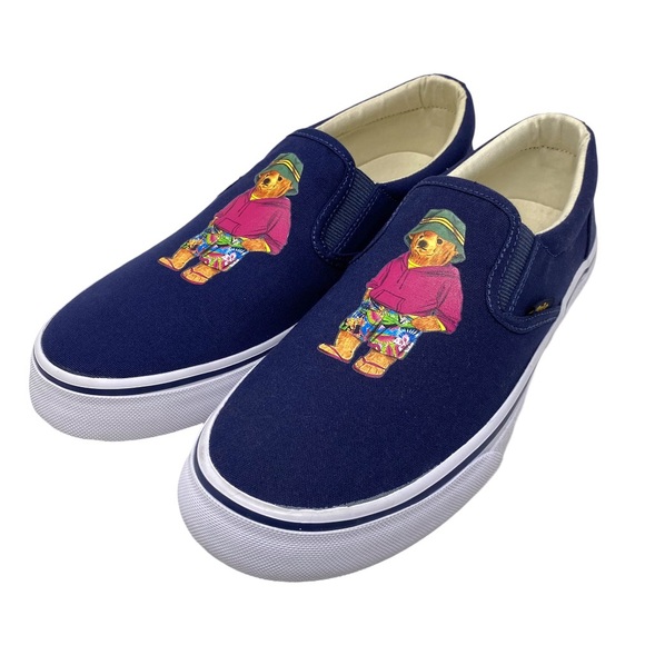 Polo by Ralph Lauren Shoes | Polo Ralph Lauren Thompson Polo Bear Casual Slip-On Sneaker in Navy Blue | Color: Blue/White | Size: 9.5 | Osnotions's